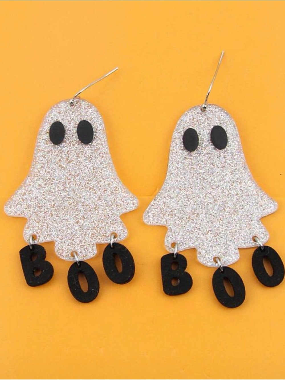 Sparkle Ghost 'Boo' Dangle Earrings Silver Glitter